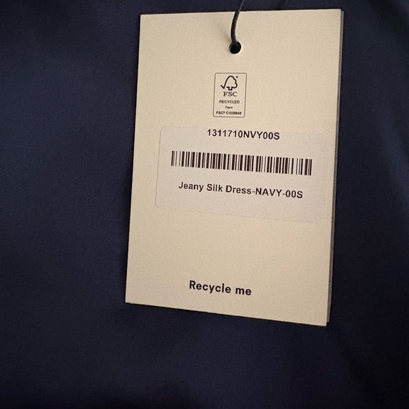 NWT Reformation Jeany Silk Dress - Navy - Picture 2 of 7